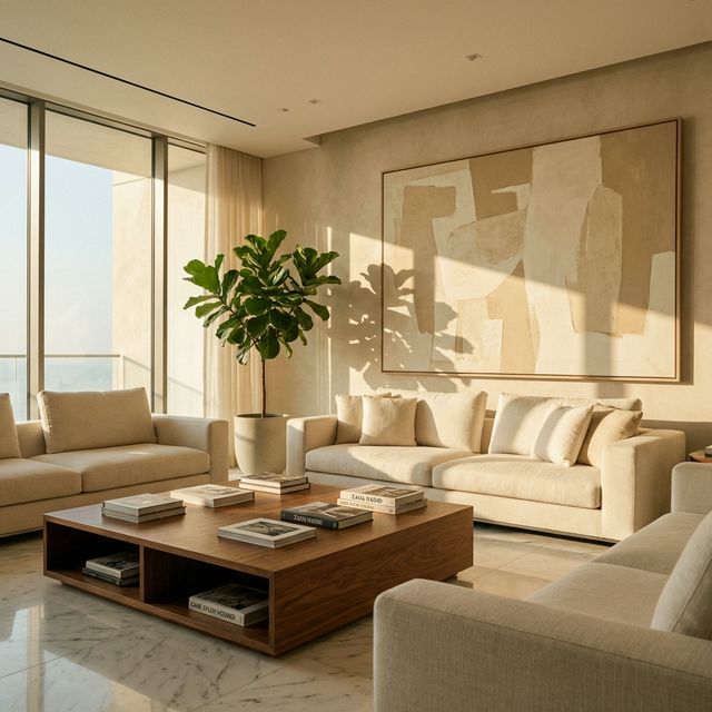 Sala contemporánea con materiales naturales